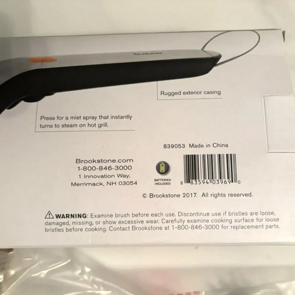 Brookstone 839053 Motorized Grill Brush Heavy Duty Steam Cleaner BBQ Brush NEW I